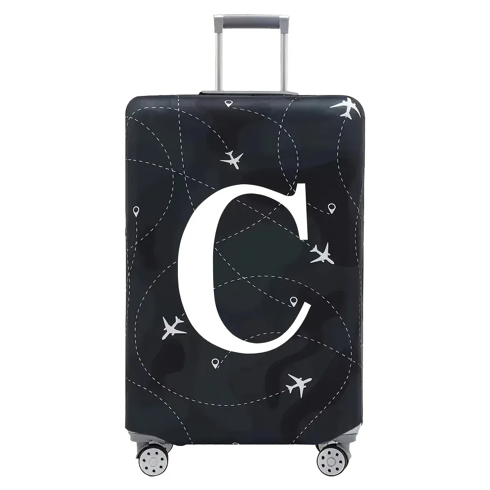 housse valise polyester motif trajectoires avions lettres noire blanc voyage protection valise taille variable