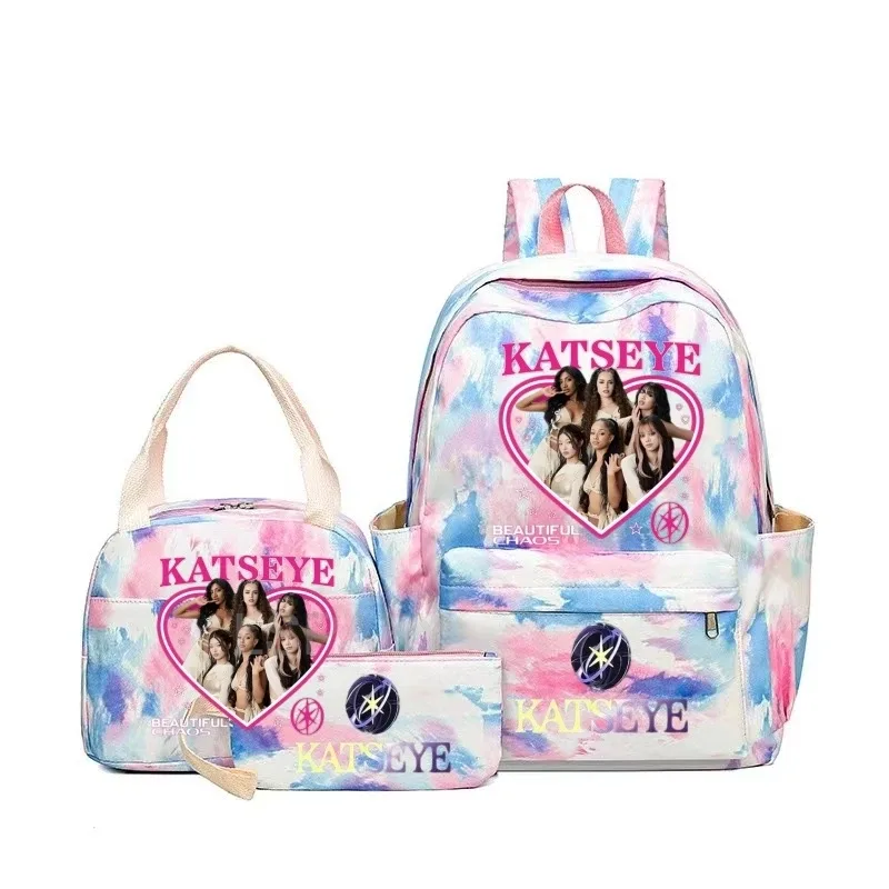 nouveaux sacs à dos katseye à imprimé amusant, 3 pièces/ensemble, sac d'école pour étudiants, sac de voyage pour adolescentes et garçons, sacs à lunch, sac à dos