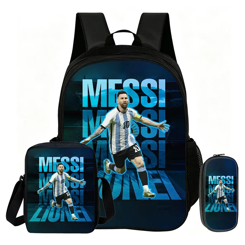 sac dos nylon motif messi noir bleu blanc format 20 35 litres bandoulière arquée fermeture éclair informatique unisexe usage voyage école sport