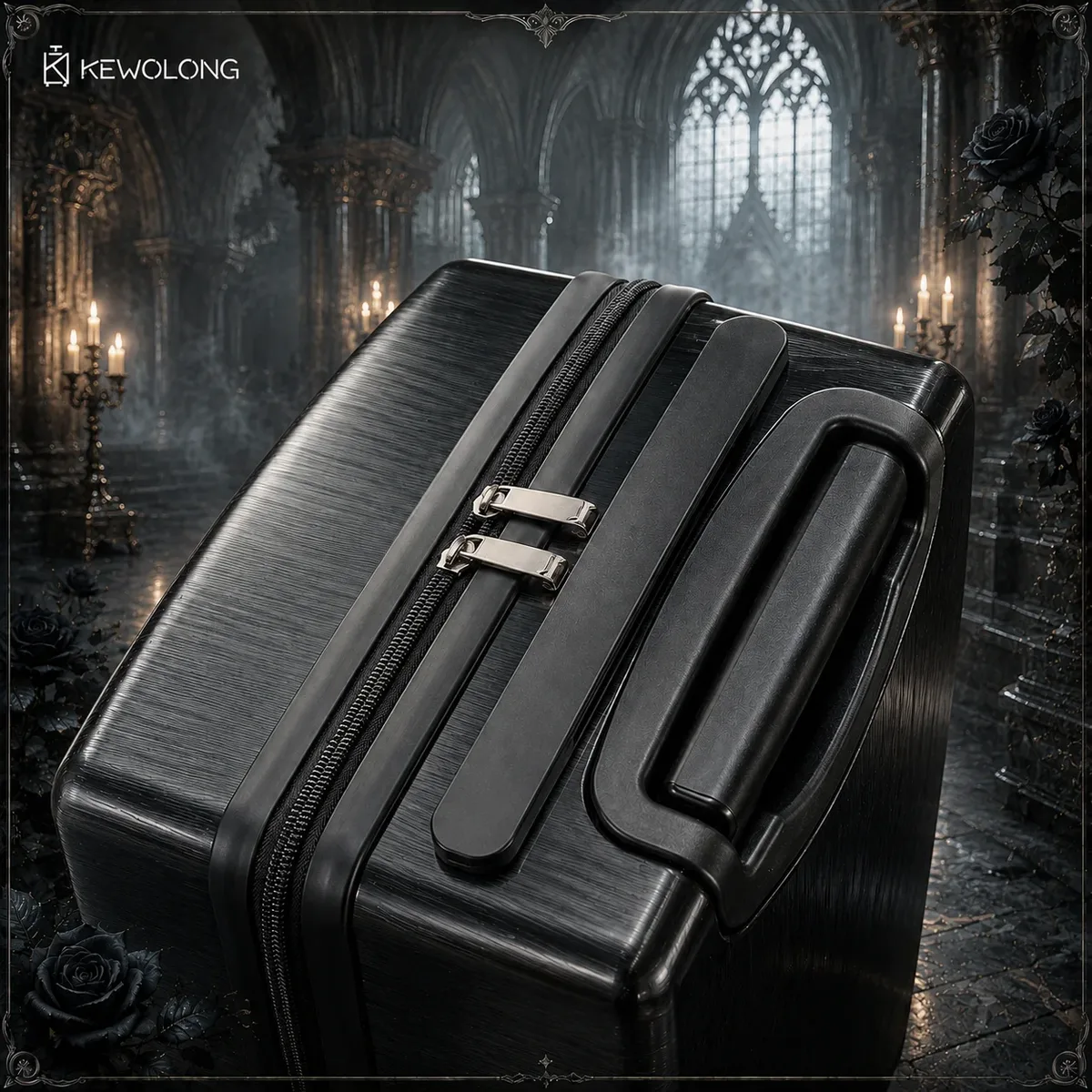 valise trolley rigide de 20 pouces en forme de cercueil gothique, avec roues pivotantes, pour la sub-culture gothique et la mode alternative