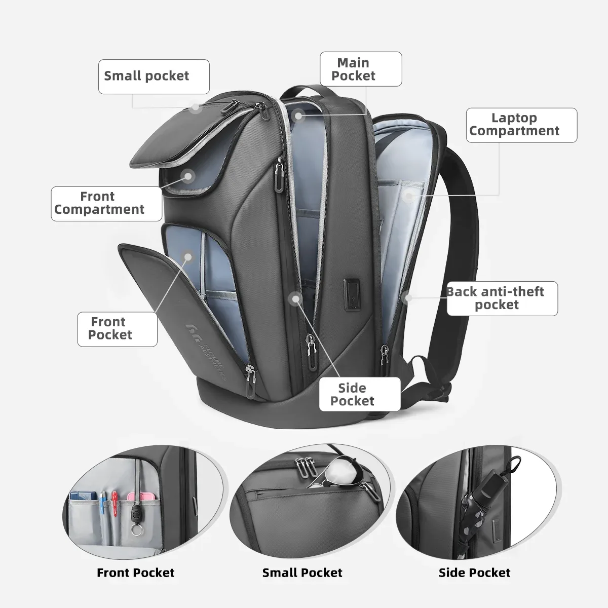 ian-sac à dos d'affaires de voyage pour homme, sac à dos pour ordinateur portable 17 pouces, sac à dos multifonctionnel antivol, sac de jour de week-end, grande capacité