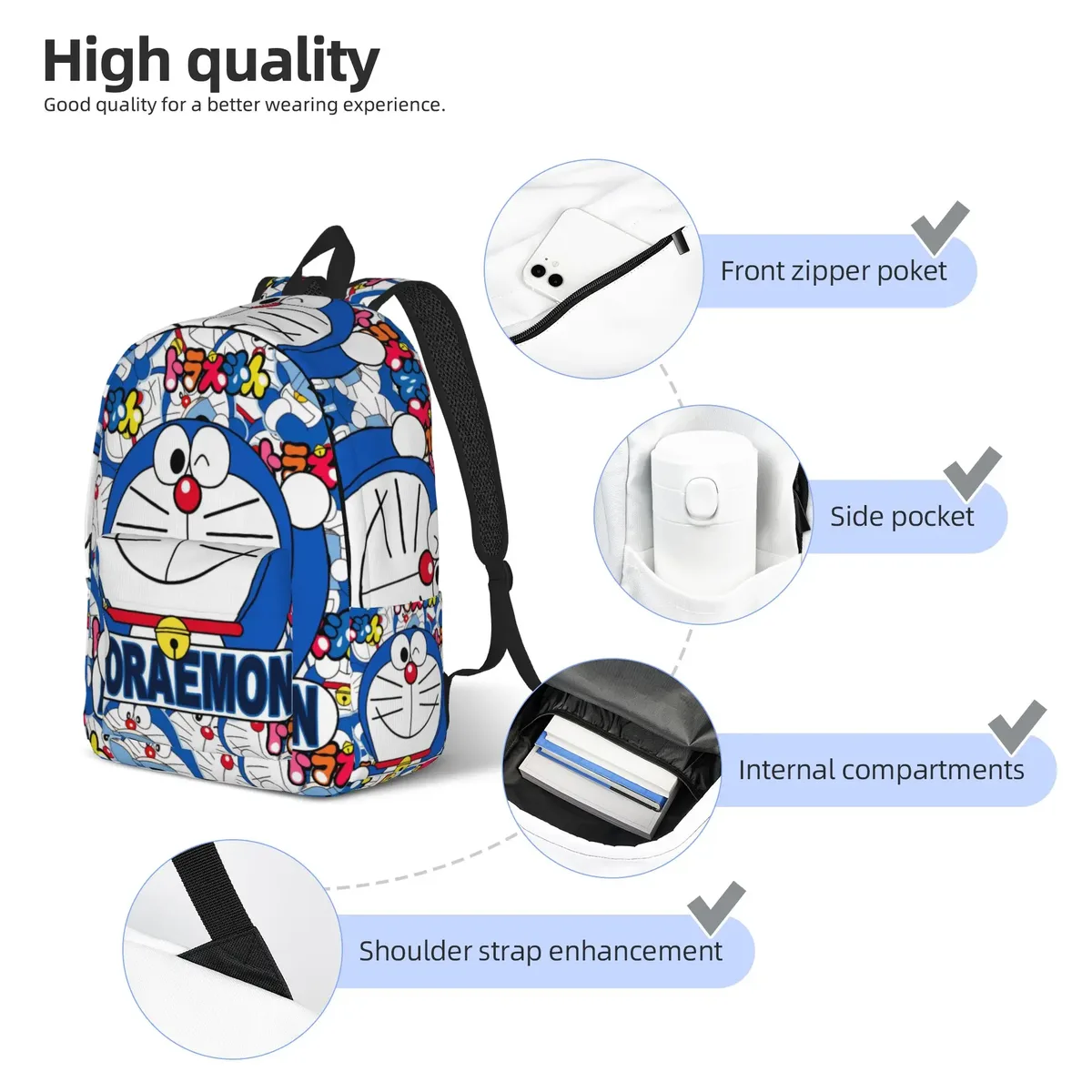 sac à dos doraemon pour adolescents, sac à dos durable pour étudiants et professionnels, sac à bandoulière pour ordinateur portable pour hommes et femmes