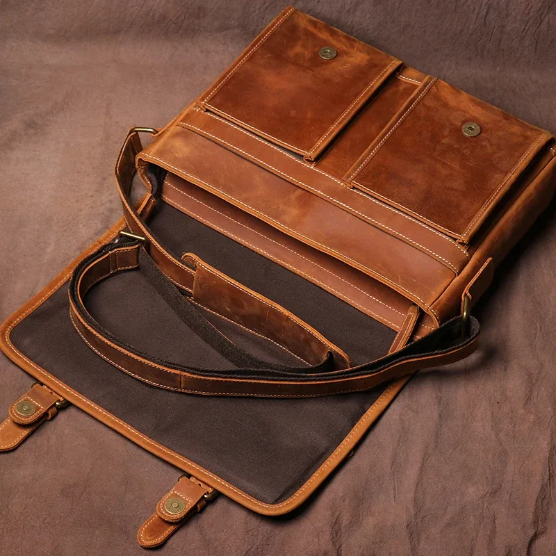 guro-sac messager en cuir de cheval pour homme, véritable, luxe, sac à bandoulière lancé, bureau, étui à bombes, 12.9 pouces, vintage, elin