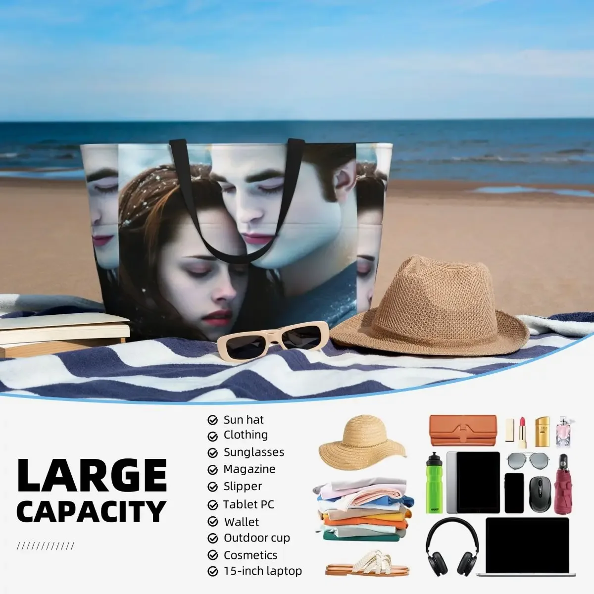 the twilight saga edward cullen beach tote bag sport gym yoga duffle grand sac fourre-tout pour femme sac de voyage sac de fitness