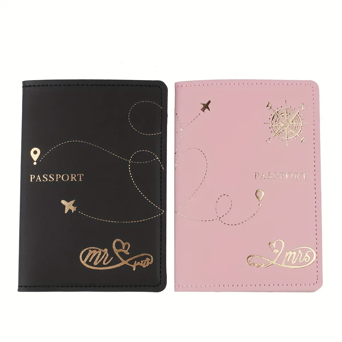 lot de 2 étuis de passeport en cuir pu mr & mrs, porte-cartes léger, accessoires de voyage, portefeuille, cadeau pour couples