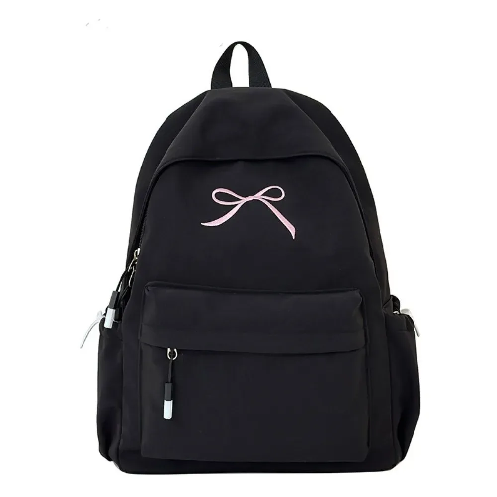 sac à dos pour filles avec nœud brodé, en nylon, grande capacité, léger, couleur unie, pour étudiants, sac d'école, sac de voyage