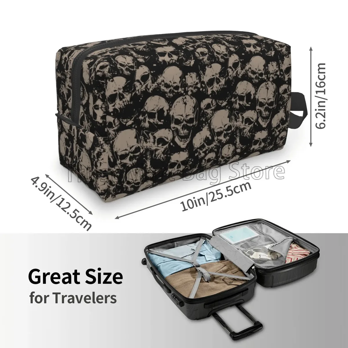 trousse de maquillage de voyage gothique pour femme, grand sac cosmétique portable, étanche, poudres de toilette, accessoires, vintage grunge, crânes
