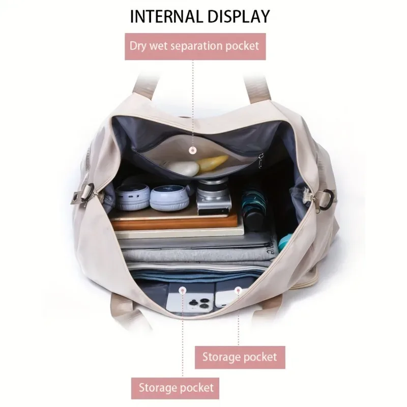 sac de voyage à grande capacité pour femmes, sac de week-end pour la nuit avec compartiment à chaussures, sac de sport avec poche étanche