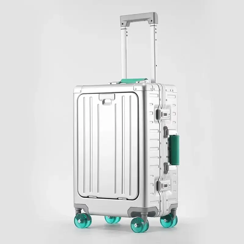 valise tout aluminium-magnésium, ouverture frontale, bagage à roulettes pour femme, serrure tsa, valise de voyage, roues moulées par injection