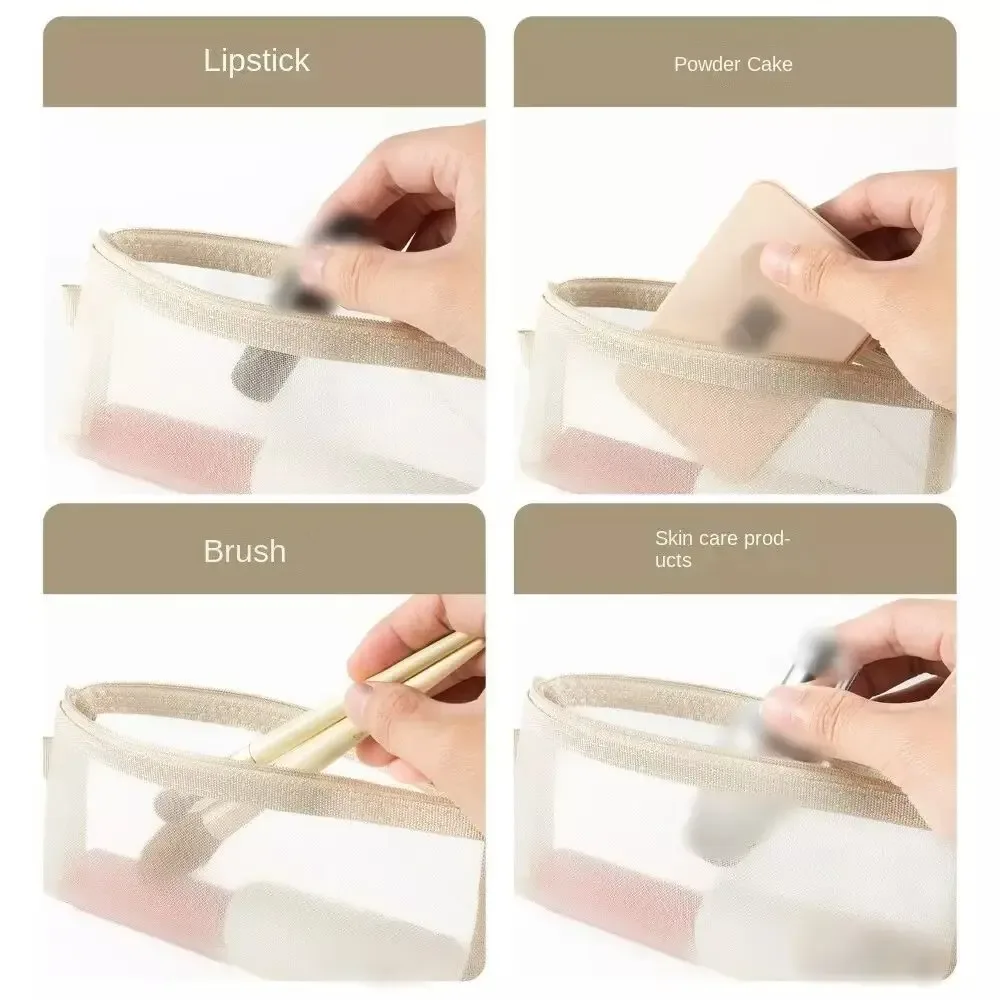 nouveau sac cosmétique en maille de grande capacité, porte-monnaie portable transparent, sac multifonctionnel en maille pour brosse cosmétique