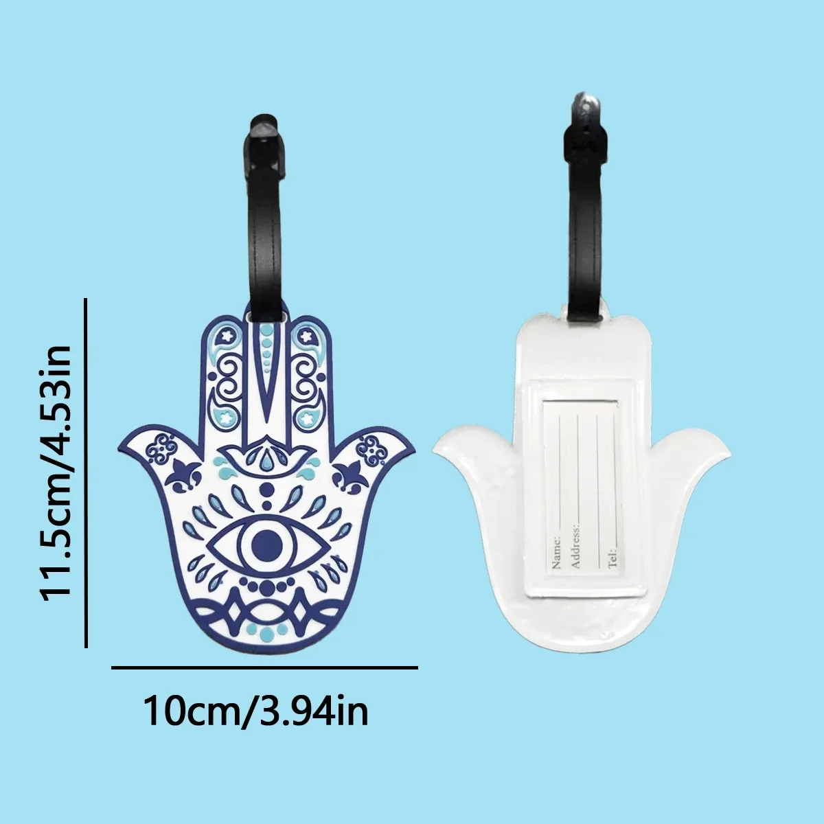 étiquette de bagage créative à motif d'oeil de main de fatima, étiquette de bagage d'enregistrement d'aéroport, accessoire de voyage pour éviter la perte.-zmt