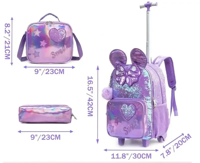 sac à roulettes pour enfants, sac à dos à roulettes pour filles, sac à roulettes pour l'école primaire, bagages à roulettes pour filles