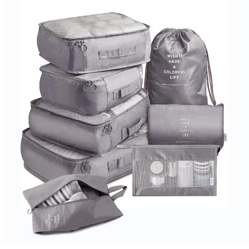 ensemble de 6/8 pièces, organisateur de voyage, sacs de rangement, valise, ensemble d'emballage, étuis de rangement, organisateur de bagages portables, pochette pour vêtements et chaussures