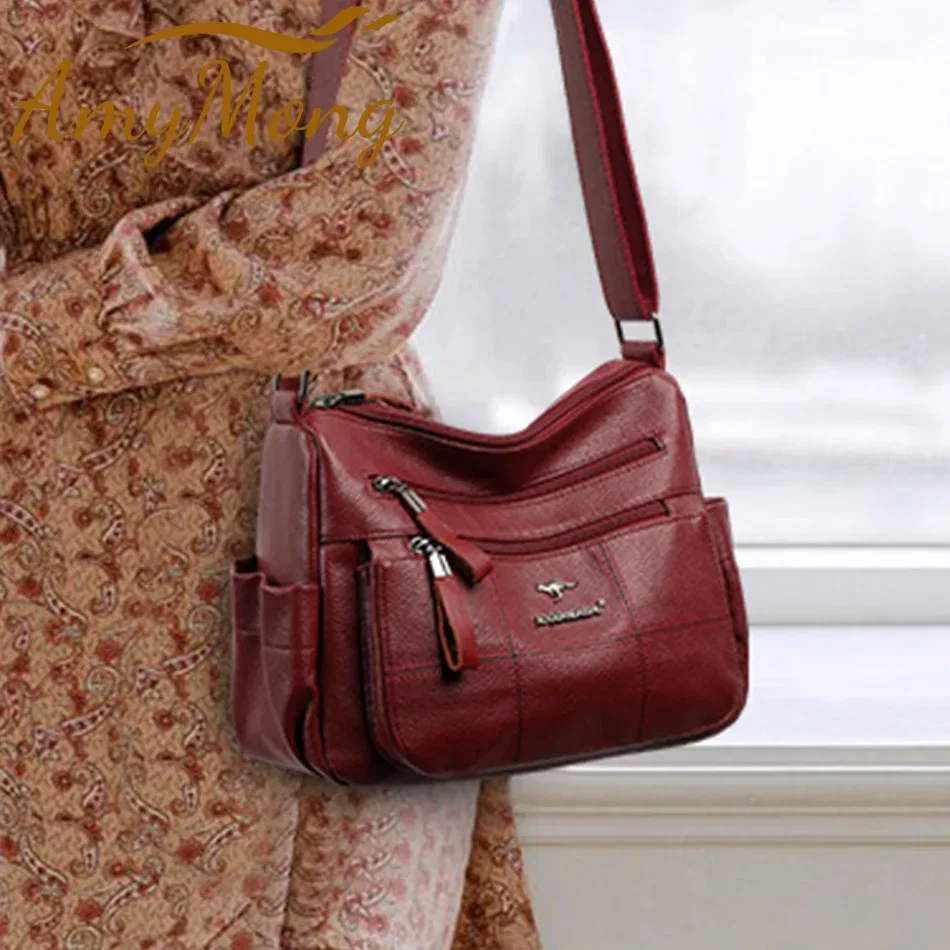 sacs à bandoulière en cuir souple multi-poches pour femmes, sacs à main classiques lancés, sacs à main de luxe de créateur, haute qualité, 2024