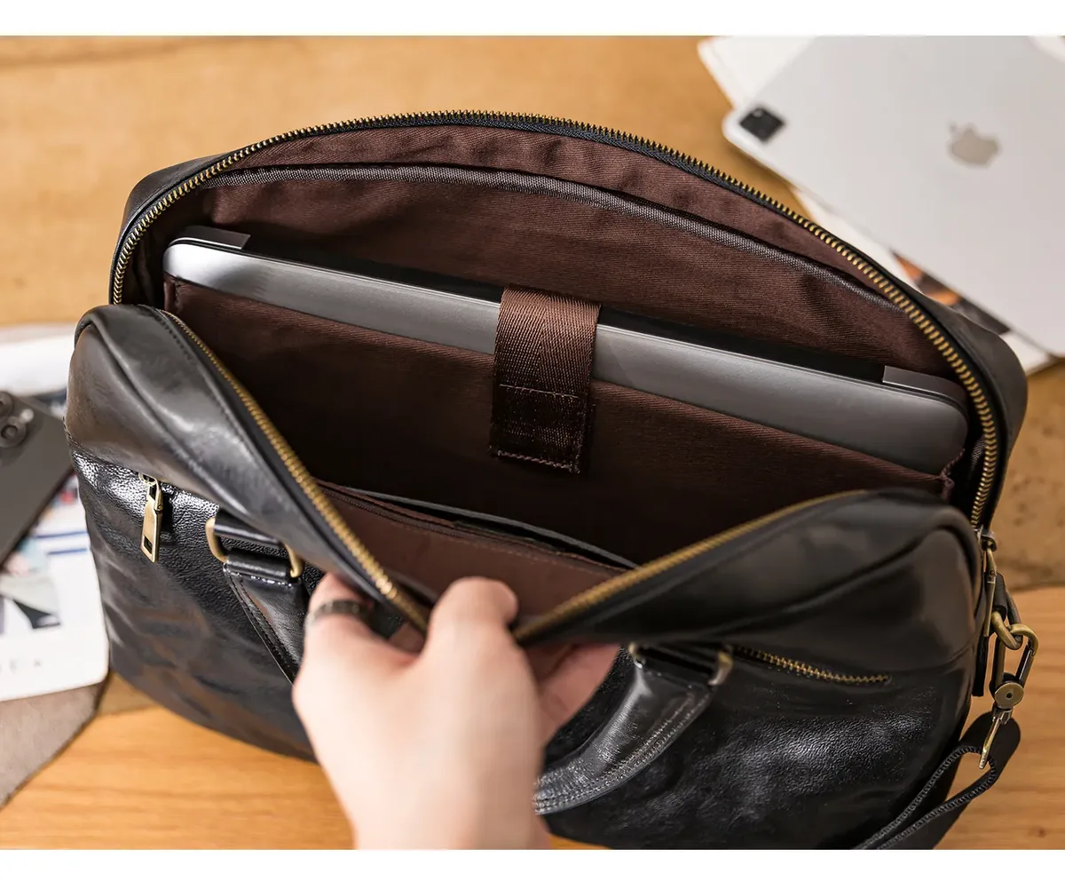 pndme – porte-documents noir en cuir véritable pour hommes, sac à main de travail pour ordinateur portable, de haute qualité, à la mode, de luxe, en cuir de vache véritable