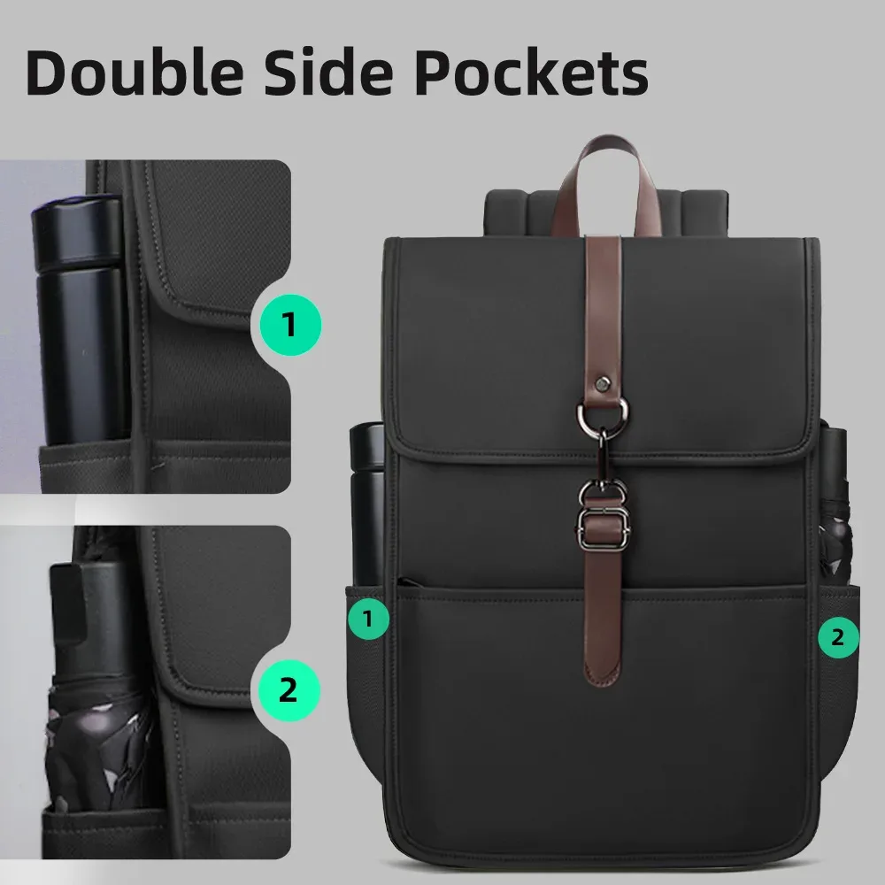 hk classique affaires sac à dos pour hommes décontracté 15.6 pouces pochette d'ordinateur avec usb étanche collège sacs d'école travail bureau sacs à dos