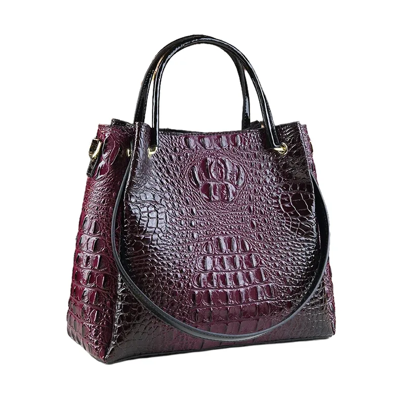 sacs à main rétro en cuir véritable pour femmes, sac fourre-tout à imprimé crocodile, sacs de messager initiés, tendance de la mode, nouveau, e27, 2025