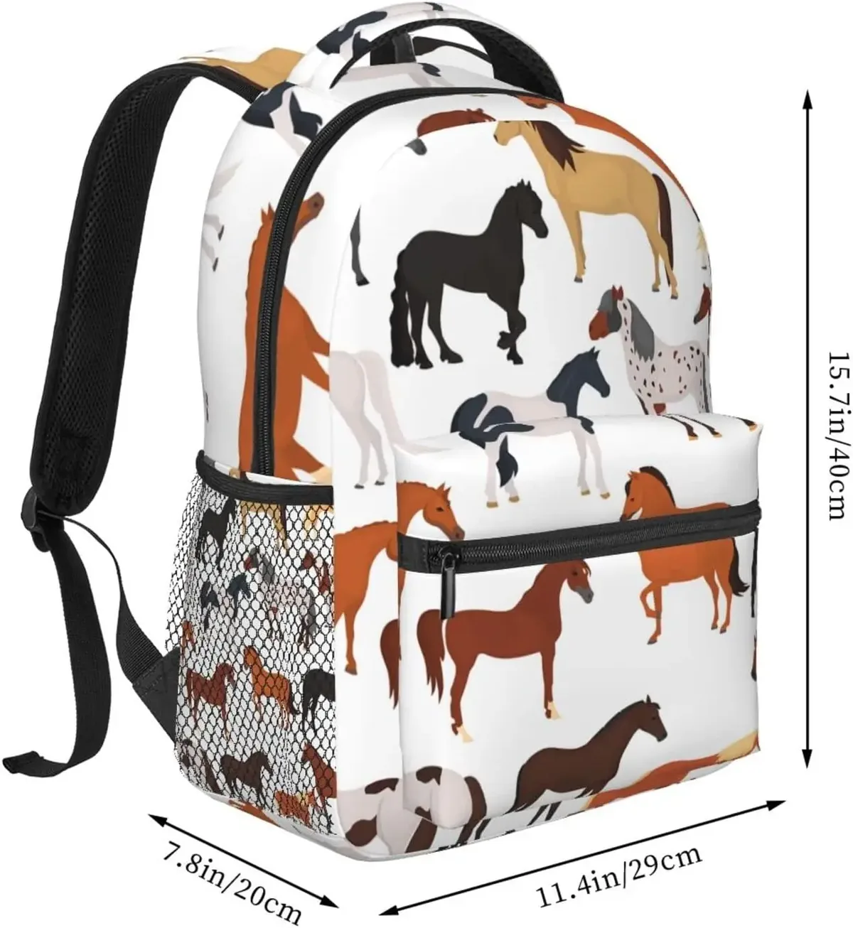 Sac à dos décontracté à motif de étudiés de chevaux avec plusieurs poches, sac à dos pour ordinateur portable, sac à dos pour le travail et les affaires