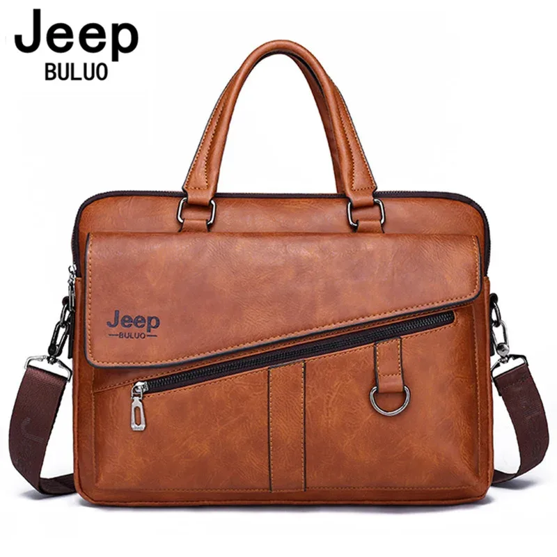 jeep buluo hommes porte-documents en cuir fendu ordinateur portable nouveau sac 14 "pc médecin avocat ordinateur sac fourre-tout mâle vintage affaires hommes sacs