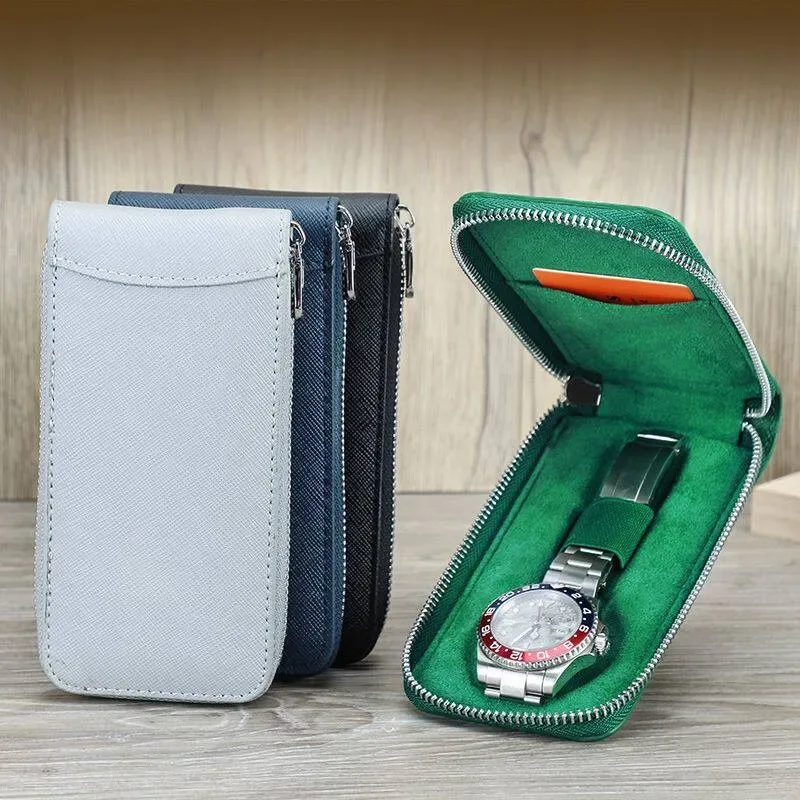 sac de rangement pour montre à fermeture éclair, noir/rouge/vert, 3 couleurs, protecteur de montre portable avec emplacement pour carte pour voyage, mini sacoche de voyage