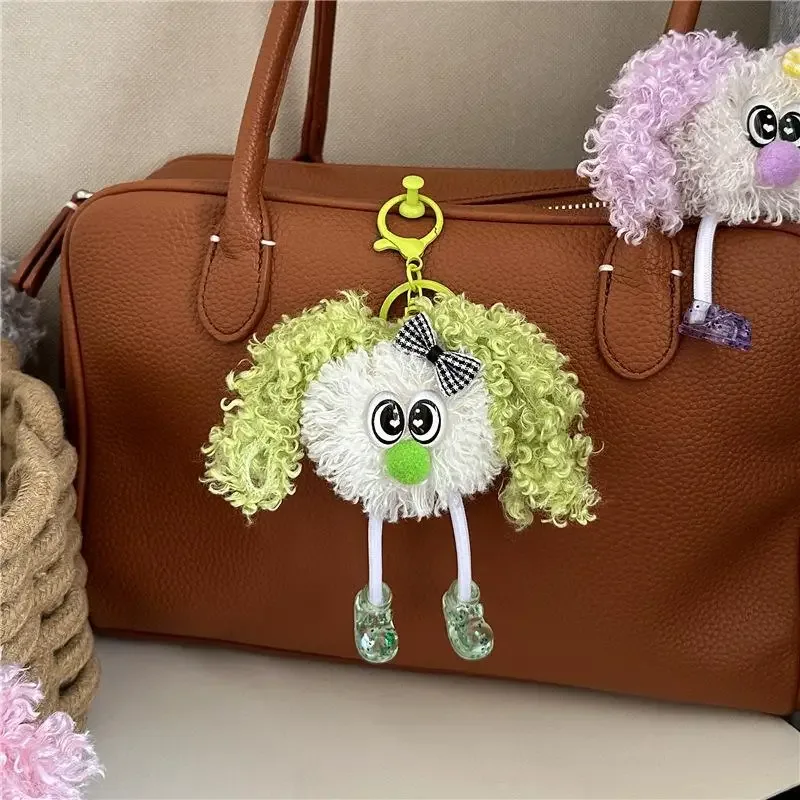 porte-clés poupée en peluche à cheveux bouclés et moelleux avec joli nœud, idéal comme pendentif de sac à dos, cadeau pour adolescentes