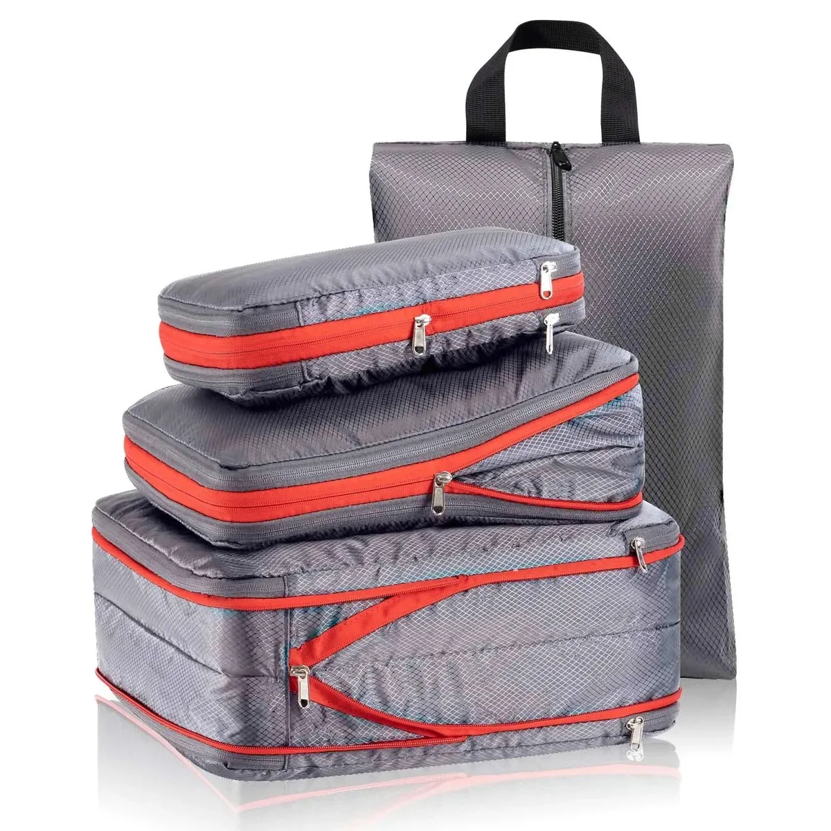 organisateur voyage compression double sacs rangement tissu noir bordure rouge polyvalent transport chaussures vêtements