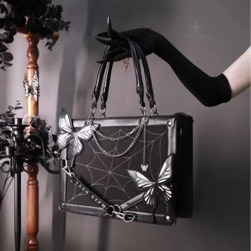 y2k-sac à main transparent en toile d'araignée avec lettres, lolita, gothique, vintage, à la mode