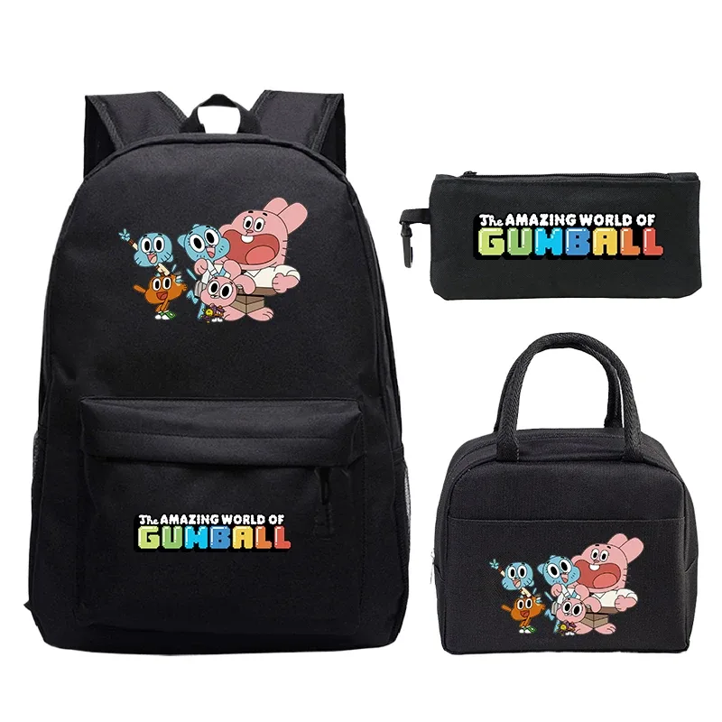 sac à dos the amazing world of gumball pour garçons et filles, cartable pour ordinateur portable, sac à dos pour étudiants, mochila de voyage confortable, 3 pièces/ensemble
