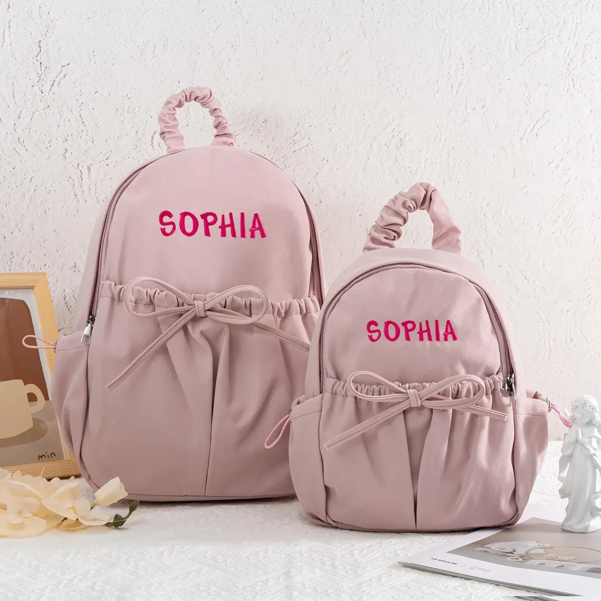 sac à dos personnalisé pour tout-petits, mignon, avec nœud, sac à dos de danse de ballet personnalisé avec nom, sac à livres pour cadeaux de classe de danse pour filles