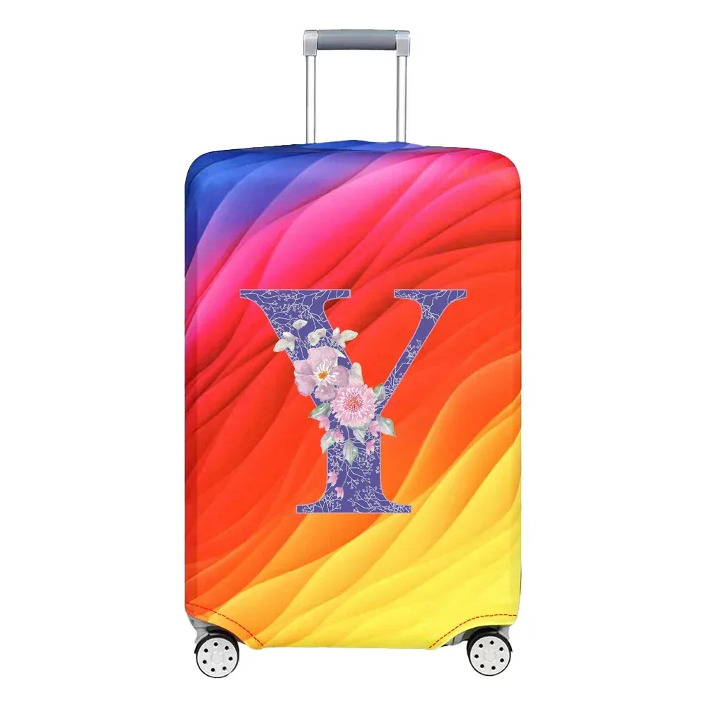 housse de protection pour bagages en tissu extensible, housse anti-poussière, anti-rayures, valise pour sac de 18 à 32 pouces, motif de lettres de fleurs violettes
