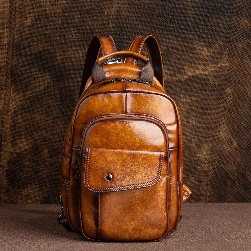 sacs de poitrine rétro pour hommes, sac vintage en cuir véritable pour hommes, nouveau sac à dos fait à la main, petits sacs à bandoulière, sac de poitrine, sacs de voyage