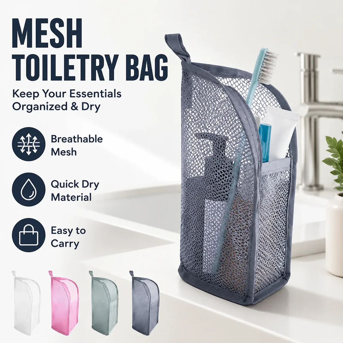trousse de toilette en maille transparente légère et pliable, organisateur de voyage suspendu, sac de maquillage portable pour brosse à dents et voyage