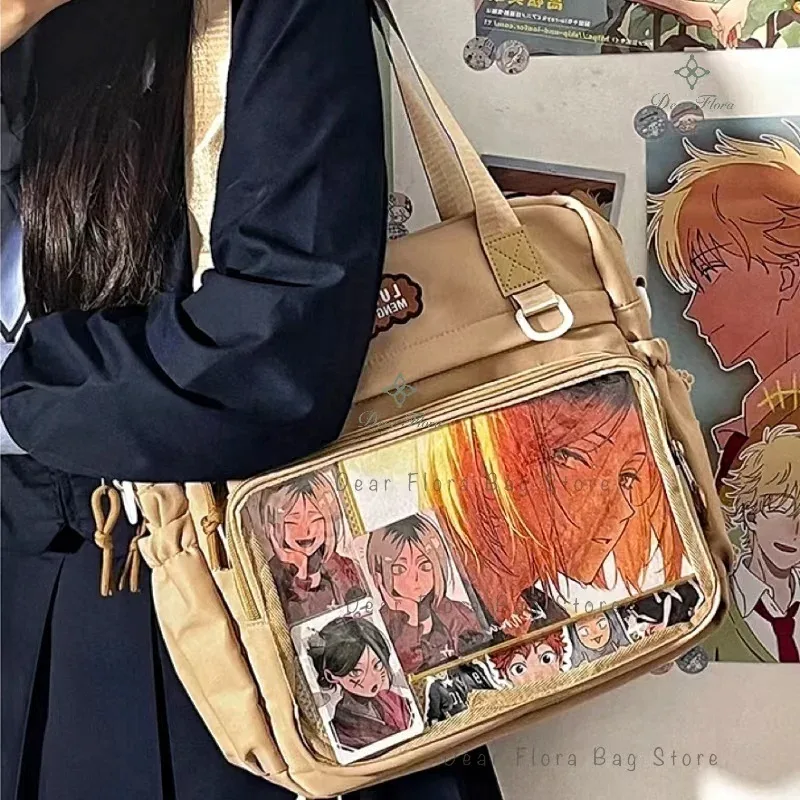 y2k-sac à dos ita pour femme, sac à dos avec badge bricolage, poche transparente pour fille, sac à main décontracté, nylon, grande capacité, initié, mode, mignon