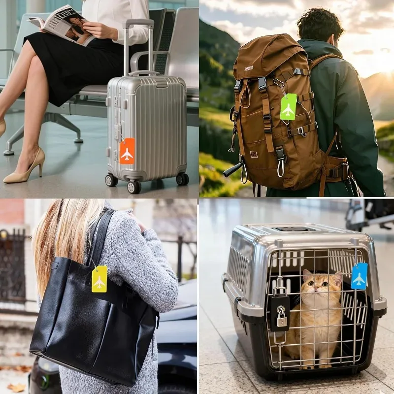lot de 8 étiquettes de bagages en silicone de couleurs assorties avec boucles en acier inoxydable, étiquettes de valise de voyage avec protection de la confidentialité tsa