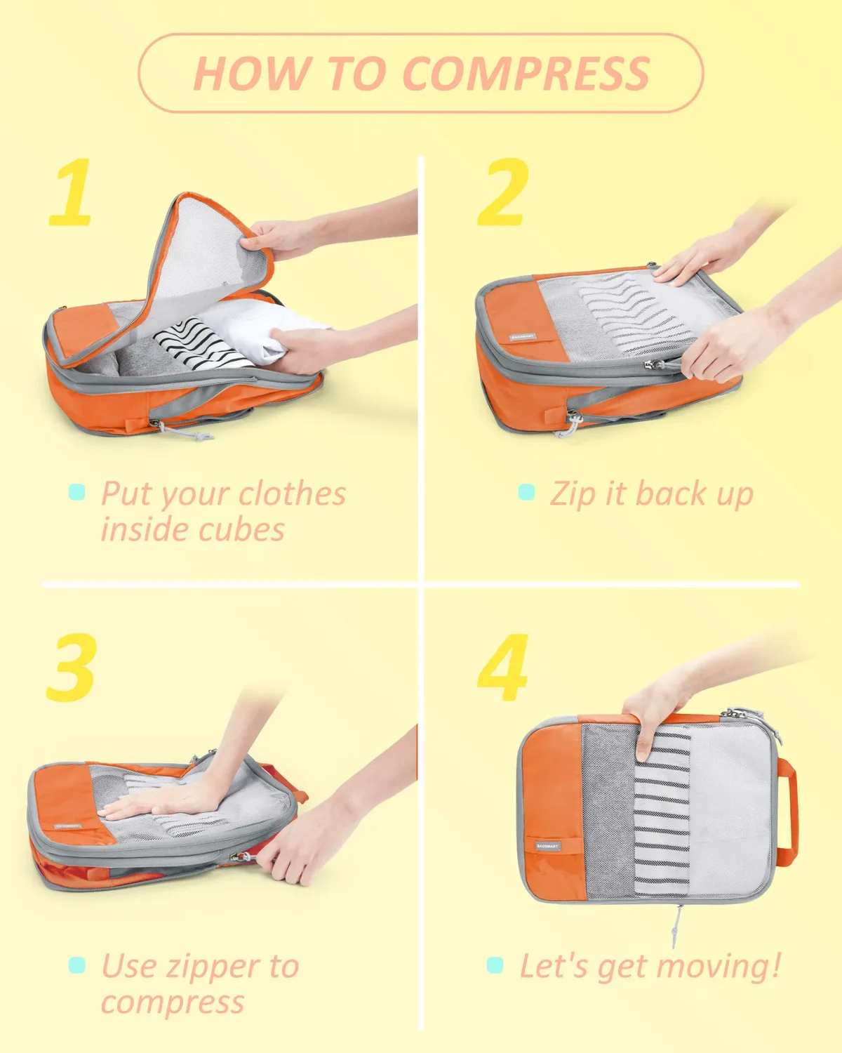 organisateur voyage polyester gris orange compresseur sac chaussures décontracté femmes sets compartiments zippés espacegain usage polyvalent voyages