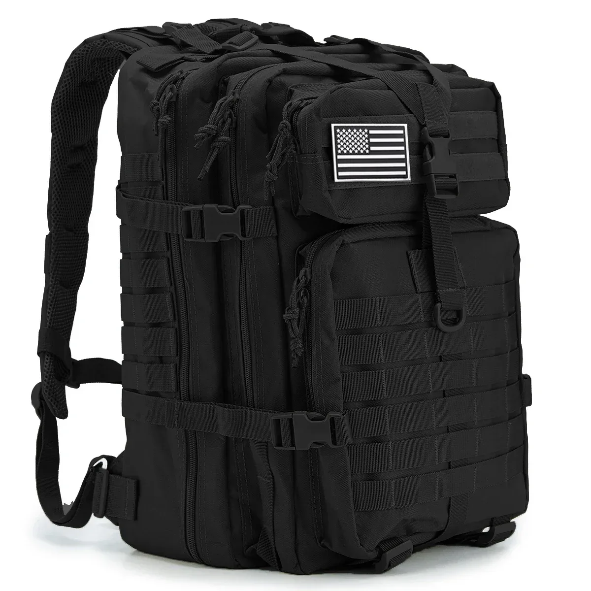 Sac Dos Polyester Homme Noir Motif Bandes Verticales Poches Multifonctionnels Voyage Randonnée Survie Extérieur