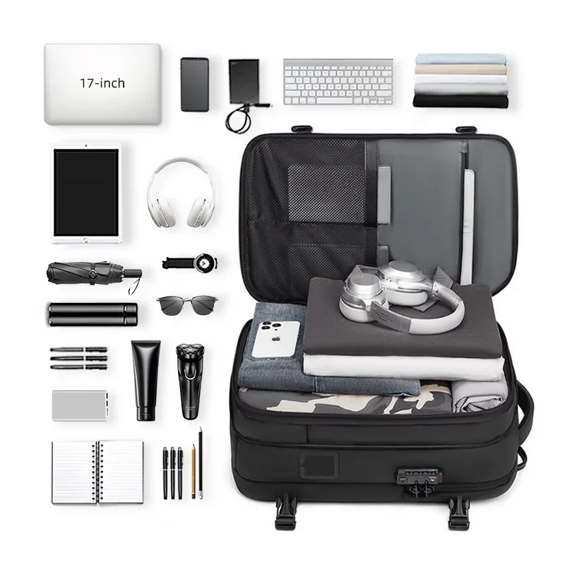sac à dos de voyage pour homme avec pompe de compression à un clic, sac à dos pour ordinateur portable, randonnée, affaires, 17 pouces, sac à dos scolaire extensible