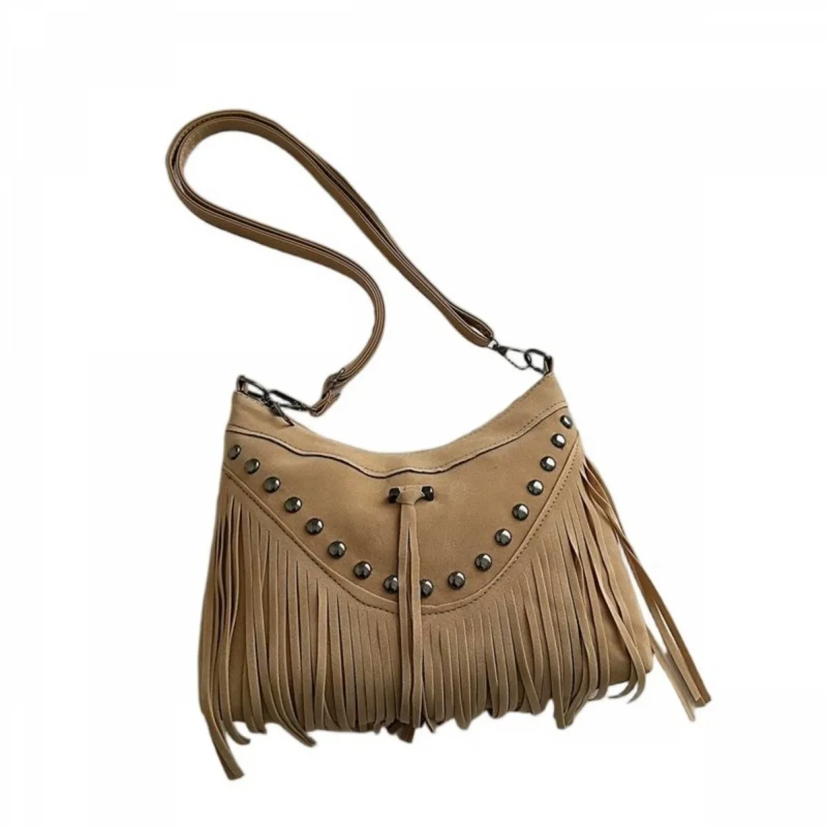 sacs à bandoulière longs à franges pour femmes, style bohème, en faux daim, vintage, avec rivets et fermeture éclair, sacs à bandoulière pour femmes, sacs de travail, sacs à cosmétiques quotidiens