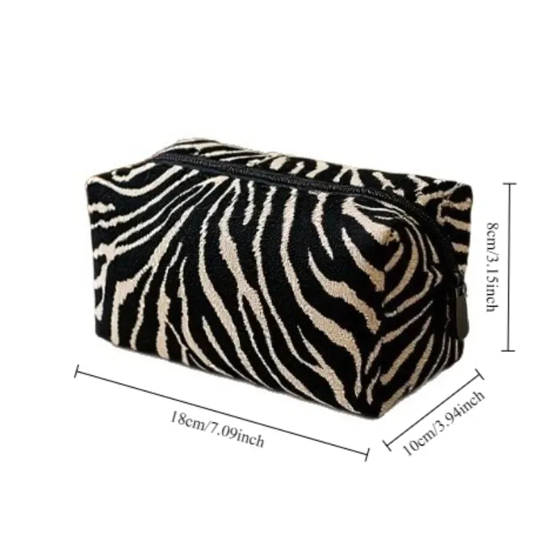 pochette cosmétique en forme de toast, motif zèbre, en chenille, grande capacité, pochette de rangement portable pour voyage, sac à maquillage esthétique