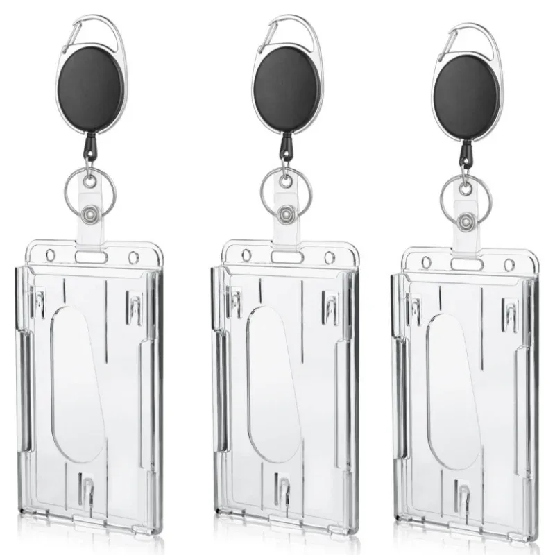 fentes pour cartes transparentes, porte-badge pour étiquette d'identification, avec bobine de badge, organisateur de rangement pour cartes, étui pour cartes de travail pour passe des employés