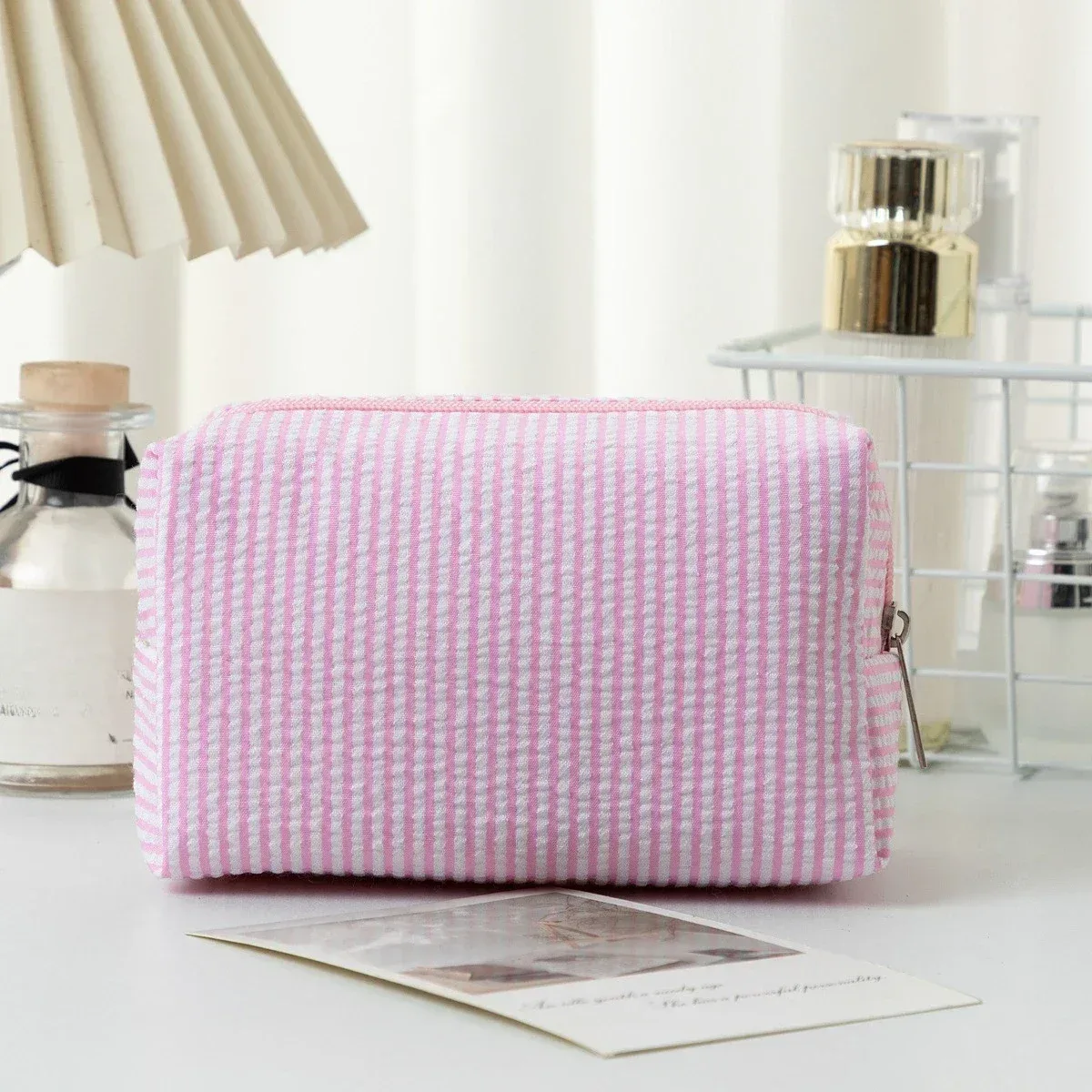 sac à cosmétiques rayé, trousse de maquillage rose violet pour femmes, organisateur de voyage avec fermeture éclair