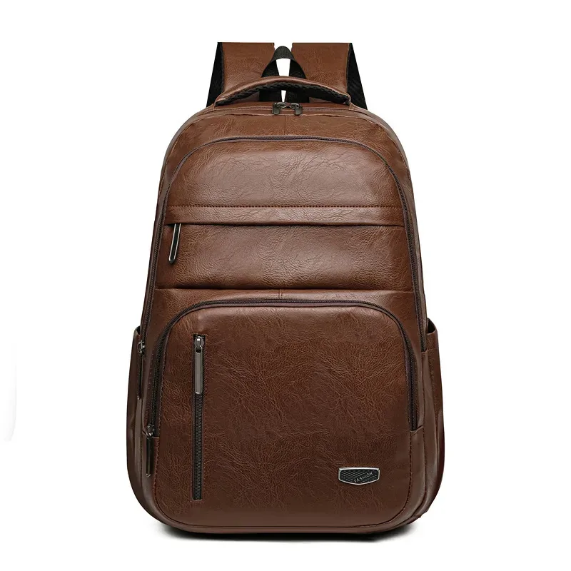 excellente qualité nouveau sac à dos en cuir souple pu grande capacité hommes décontracté étudiant sac d'école affaires résistant à l'usure