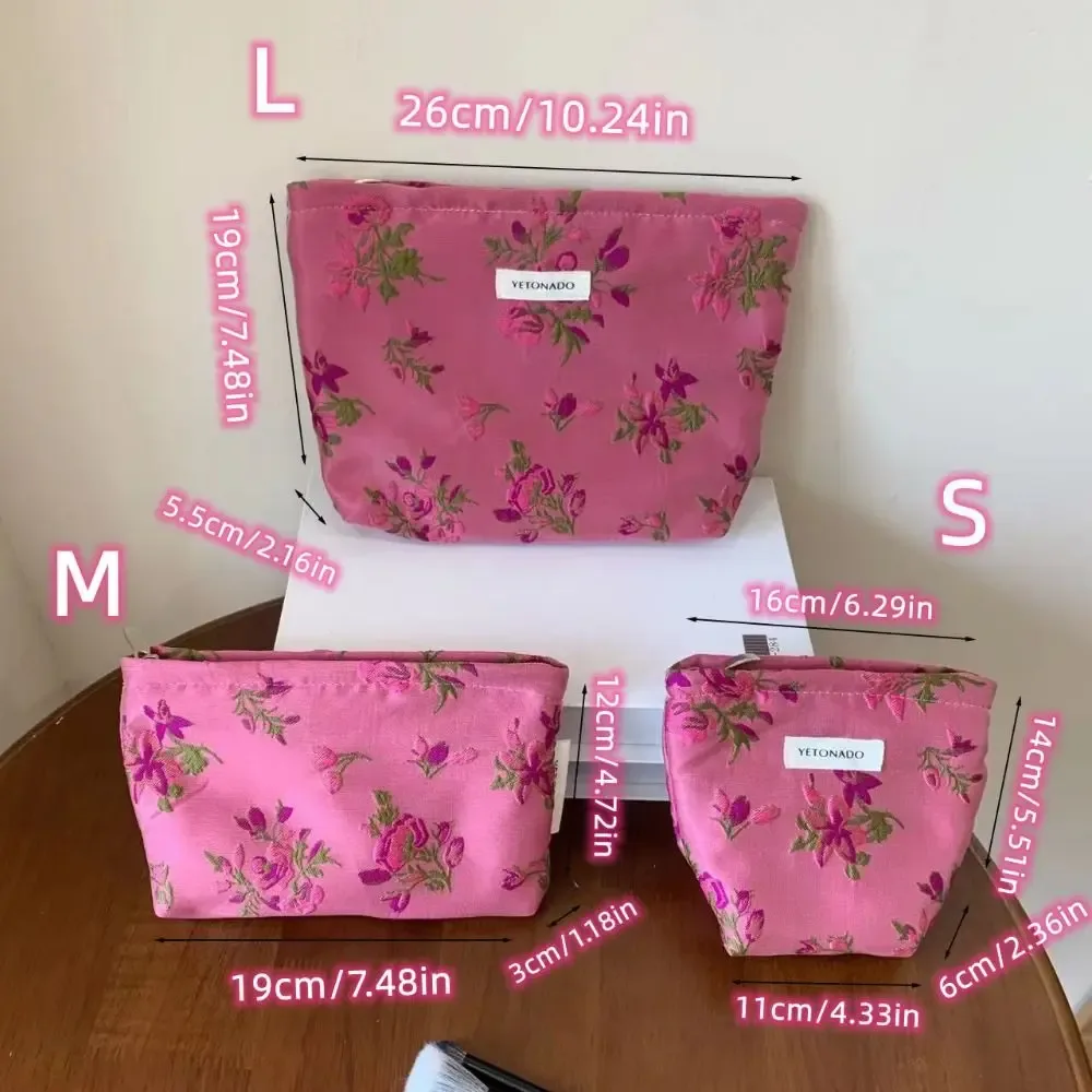 pochette en toile de polyester à motif floral, grande capacité, sac à maquillage, fermeture éclair, organiseur de cosmétiques portable