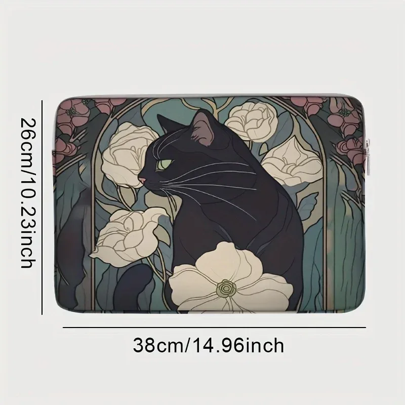 housse ordinateur portable impression chat noir fleurs polyester protection voyage travailler transport document travail