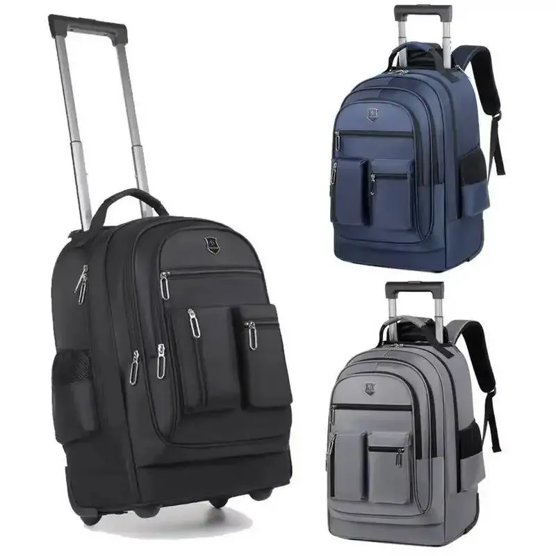 sac à dos de voyage à roulettes de grande capacité, tige de traction cachée, bagage de transport étanche, sac de voyage de week-end pour hommes, voyage d'affaires