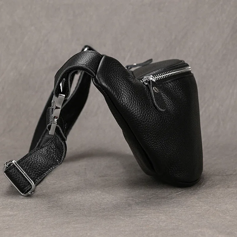 sacs de taille en cuir véritable pour hommes, sac banane, pochette pour téléphone, mini sac de poitrine de voyage, sac à bandoulière, pochette en cuir noir
