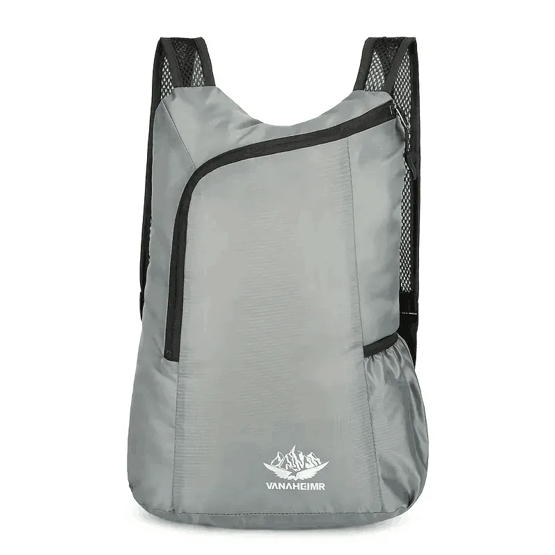 sac dos oxford université gris clair accents noirs motif montagne poche ouvrante pliable extensible capacité inférieure trente litres bandouliere confortable respirante