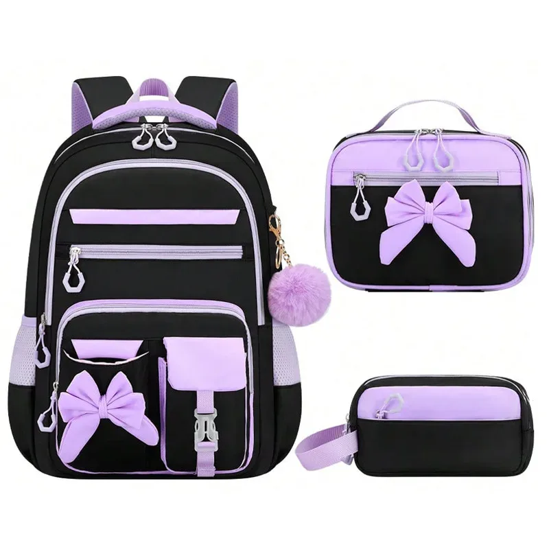 ensemble de 3 sacs à dos scolaires élémentaires grande capacité mignons pour jeunes filles du collège avec trousse et boîte à lunch