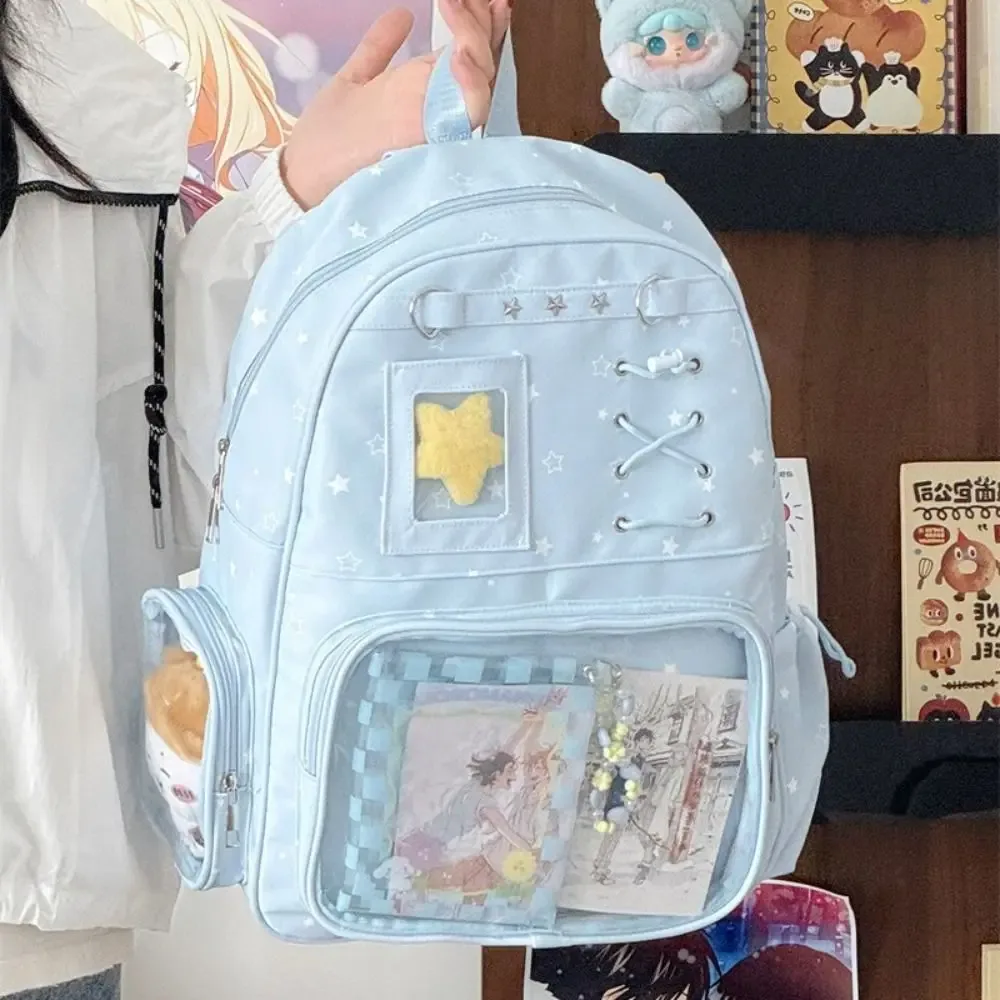 sac à dos transparent à imprimé étoiles tendance, sac ita transparent lolita, sac à bandoulière imprimé y2k pour les trajets quotidiens