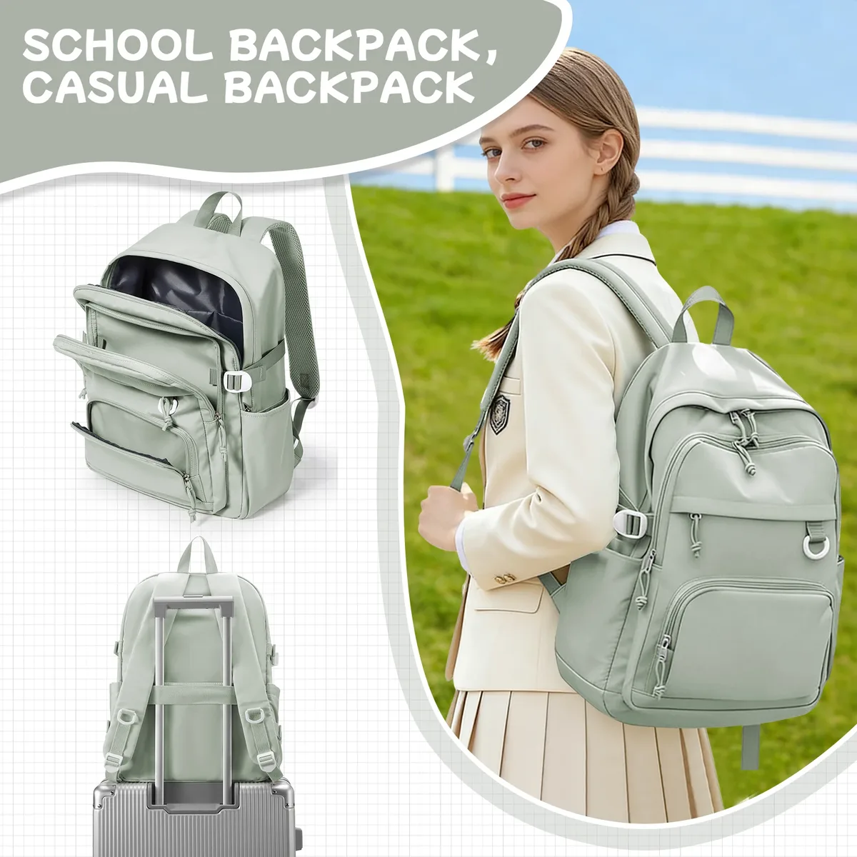 sac à dos pour étudiants du collège et du lycée, sac à dos scolaire de grande capacité pour garçons et filles, sac souple pour ordinateur portable pour voyages en plein air